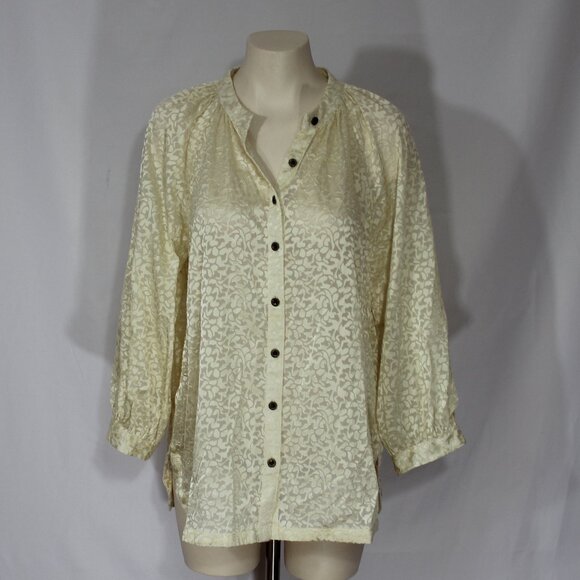 Anthropologie Susanna Burnout Velvet Button down Maize Yellow Gold Blouse Large - Picture 3 of 10